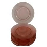 12 Pink Glass Plates - 7.5" Round