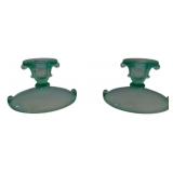 2 Uranium Glass Candleholders - 3.5 x 5