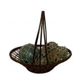 Basket w/ Glass Balls 16"x17"x10"