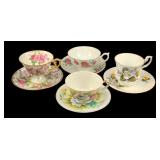 4 Floral Porcelain Cups & Saucers 5.25"x3.25"