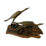 Carved Wood Birds Sculpture 10"x16"x9"