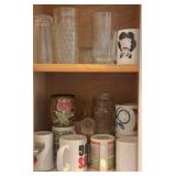 Assorted Glasses & Mugs in Cabinet