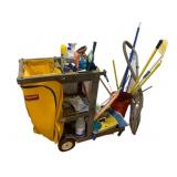Cleaning Cart with Assorted Items