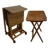 Set of 4 Wood TV Trays w/ rolling holder
