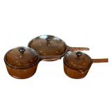 3pcs of Corning Visions Amber Glass Cookware