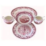 5pcs Red & White Currier & Ives China