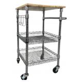 Metal Rolling Utility Kitchen Cart, Wood Top
