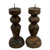 Pair Wood Candle Prickets 7" tall