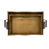 2 Three Hands Wood Tray w/ Metal Handle