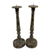 Pair Wood Candleholders 15" Tall