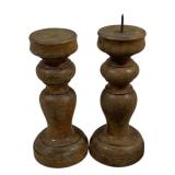 Pair Wood Candle Prickets 7" Tall