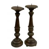 Pair Wood Candle Prickets 13" Tall