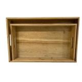 2 Three Hands Wood Trays - 19 x 12.25 x 2.75