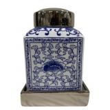Three Hands Oriental Jar w/ Lid & Pedestal