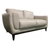 Kathy Kuo Home Grey Leather Loveseat