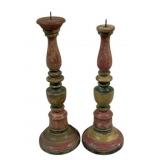 Pair Wood Candle Prickets 13.5" tall