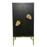 Black 2 Door Bar Cabinet, Gold Accent Leaf Handles