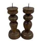 Pair Wood Candleholders 7"