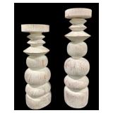 2 Three Hands Wood Candle Pedestals - 5 x 5 x 18