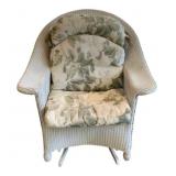 White Wicker Rocker w/ Cushions - 39 x 35 x 33