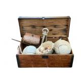 Wood Trunk w/ Contents - 15 x 29 x 13