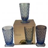 3 American Whitehall Footed Blue Glass in Box