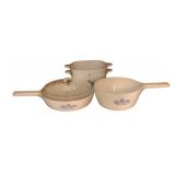 4pcs Corning Ware Dishes - one w/ lid