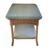 Wicker End Table w/ Glass - 22.5 x 18 x 18