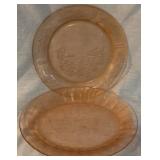 2 Pink Depression Glass Plates - 9" round
