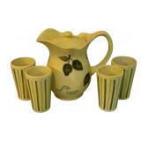 Ceramic Pitcher w/ lid & 4 Tumblers