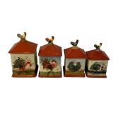 4pc Susan Winget Ceramic Rooster Canister Set