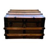 Antique Flat Top Wooden Steamer Trunk