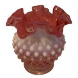 Vtg Fenton Cranberry Opalescent Hobnail Vase