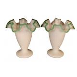 Pair of Vtg Emerald Crest Milk Glass Vase