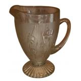 Iris & Herringbone Footed Glass PItcher - 9" tall