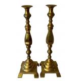 2 Brass Candleholders - 16.5" Tall