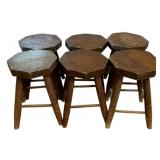 6 Primitive Wood Stools - 17.5 x 11.5