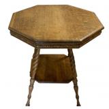 Antique Octagonal Side Table w/ twist legs & shelf