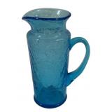 Blenko Blue Crackle Glass Pitcher - 5.5" Tall