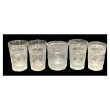 5 Bird & Strawberry Pressed Glass Tumblers 4.5"