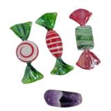 3 Art Glass Candies & 1 Polished Purple stone