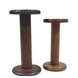 Pair of Vintage Industrial Wooden Textile Spools