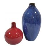 Glossy Cobalt Blue & Red Art Pottery Vases