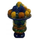 Majolica Crackle Fruit Topiary Urn Vase