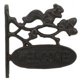 Cast Iron Squirrel Welcome Wall Sign 8"x7.5"