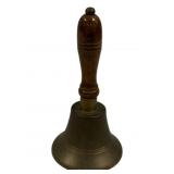 Brass School Bell w/ Wooden Handle - 7" Tall
