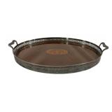 Inlaid Wood Serving Tray, Metal Gallery & Handles
