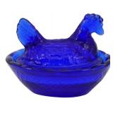 Miniature Cobalt Glass Hen on Nest