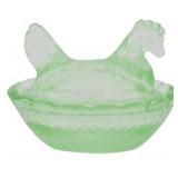 Miniature Green Glass Hen on Nest