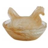 Miniature Peach Glass Hen on Nest